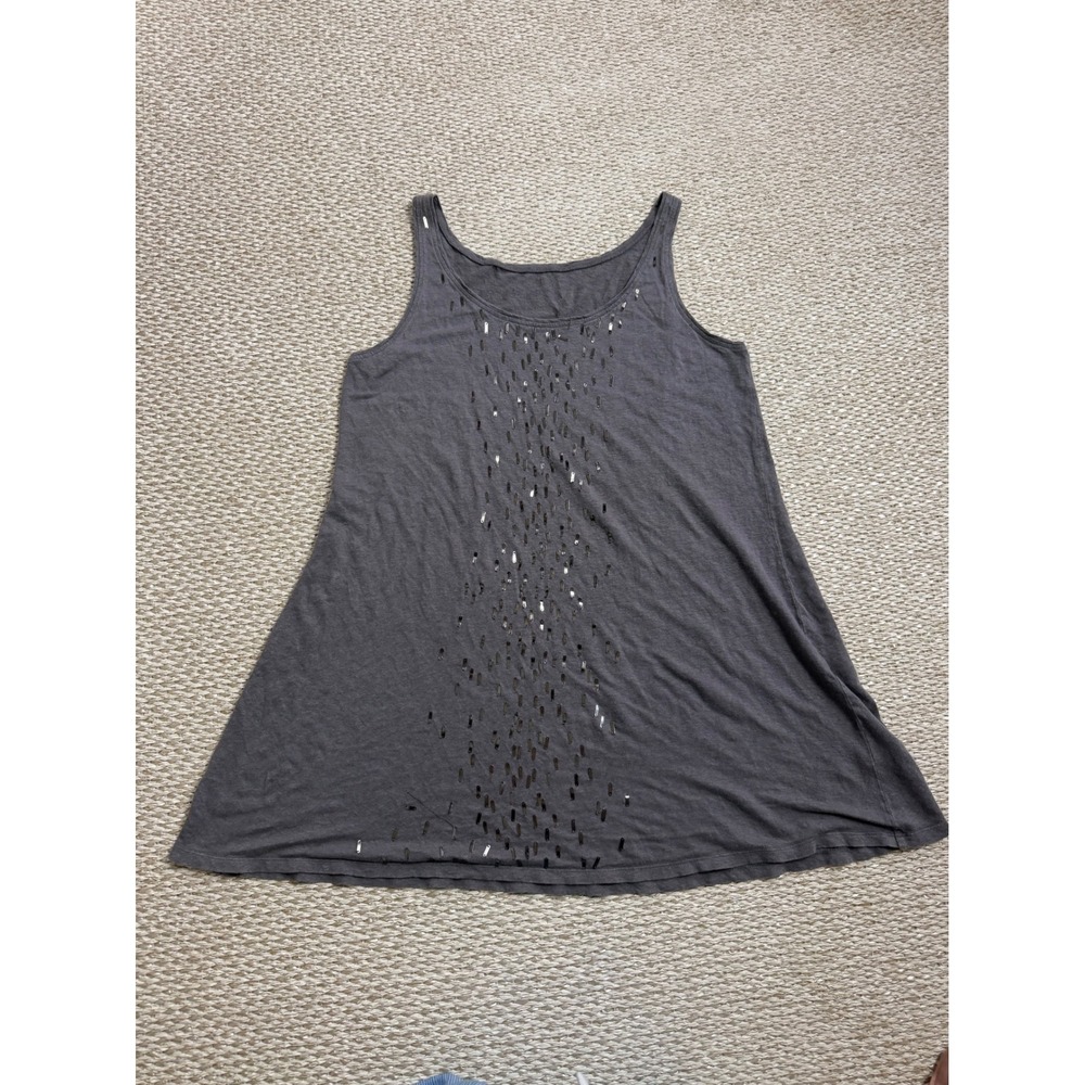 Eileen Fisher Gray 100% Linen Sequin‎ Embellished Tank Top tunic lagenlook med
